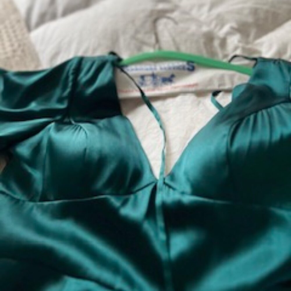 Deep Green Satin Gown for Weddings or Bridesmaids